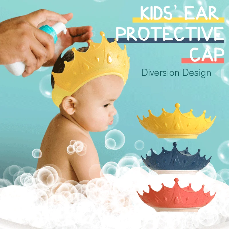 Crown Adjustable Baby Shower Cap Shampoo Bath Wash Hair Shield Hat Protect Children Waterproof Prevent Water Into Ear for Kids