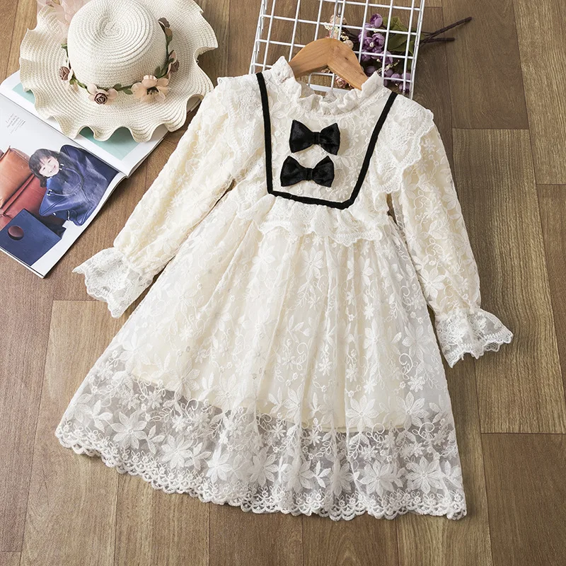 Kids Thicken Plus velvet Autumn Winter Dresses for Girls Lace Princess Dress Long Sleeve Party Vestidos Kids Children Clothing