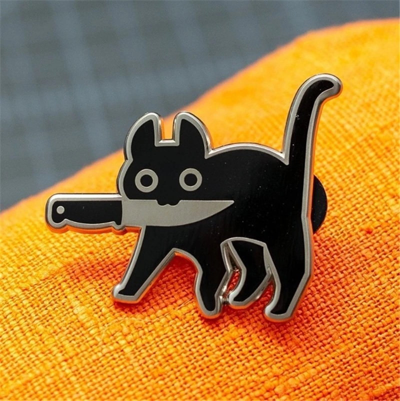 Cartoon Creative Black Cat Modeling Pop-Enamel Pin Lapel Badges Brooch Funny Fashion Jewelry for Women Men Gift