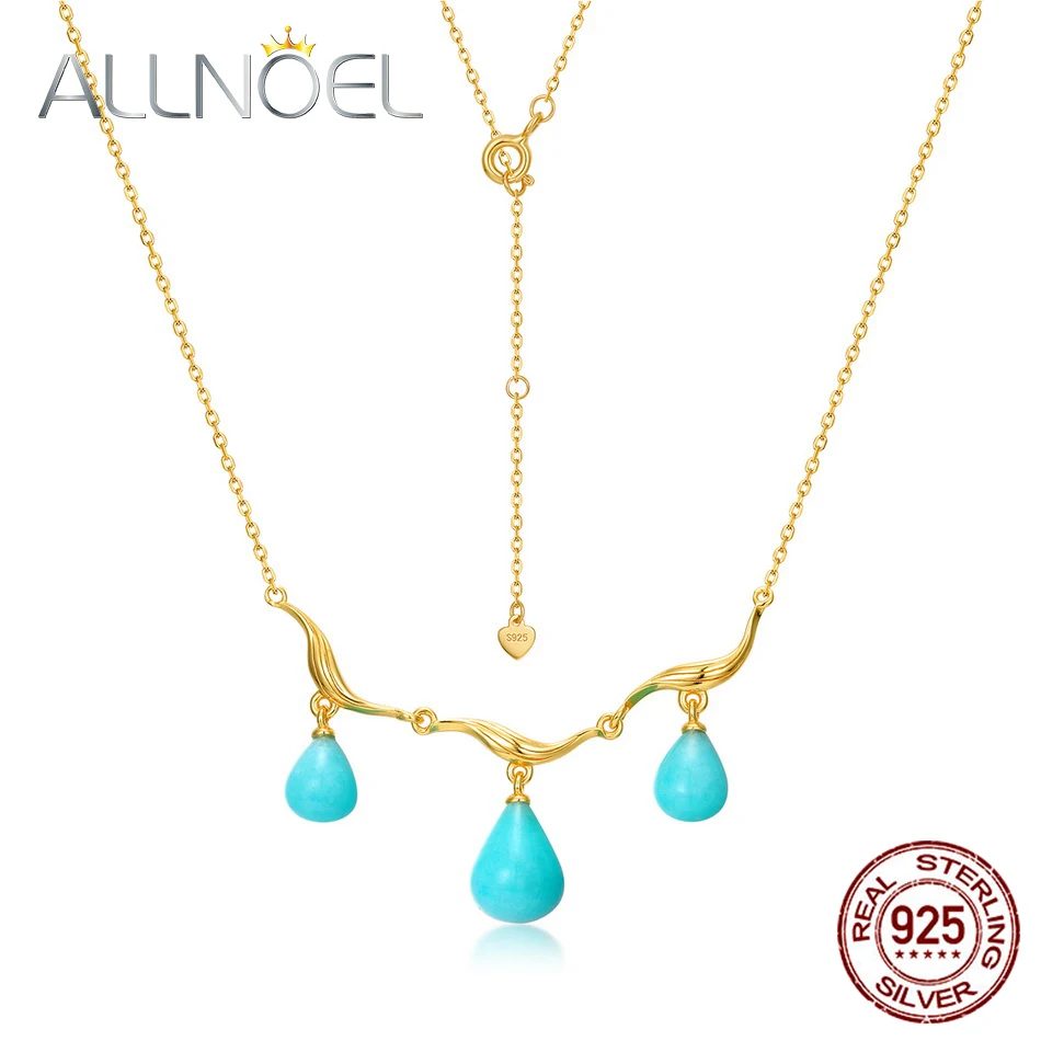 allnoel natural waterdrop amazonite colar para mulher 925 prata esterlina pedras azuis elegante joias finas banhado a ouro festa 01