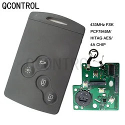 QCONTROL 4 Tasten Smart Remote Key Smart karte 433MHz PCF7945/7953 Chip Für Renault Clio IV Captur uncut VA2 klinge 4A chip