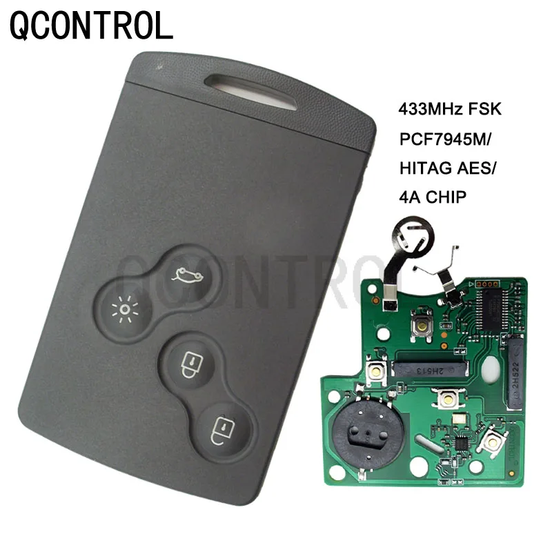 QCONTROL 4 Buttons Smart Remote Key Smart card 433MHz PCF7945/7953 Chip For Renault Clio IV Captur uncut VA2 blade  4A chip