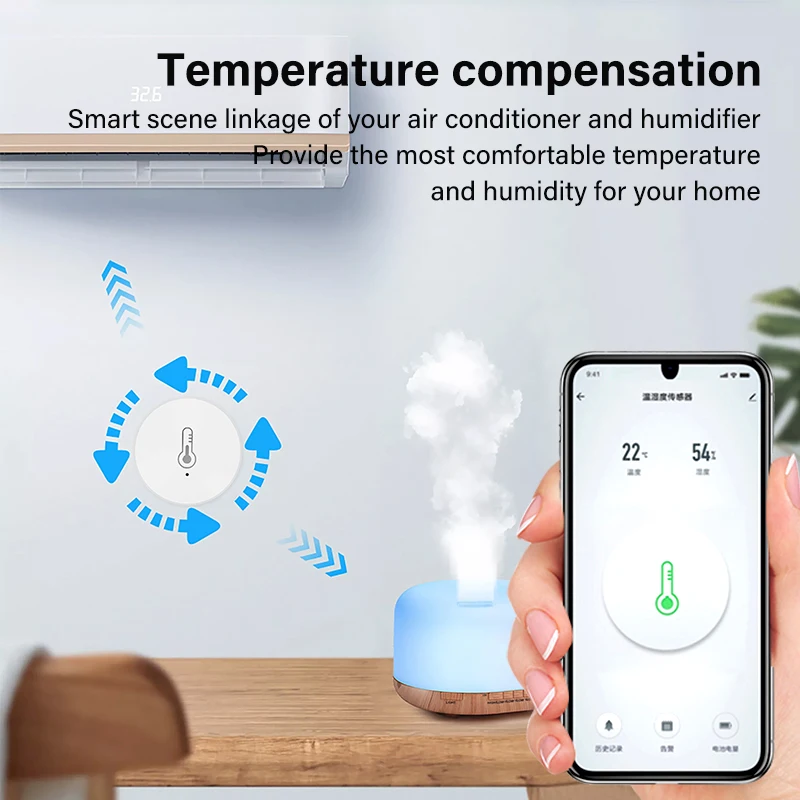 Aubess-Sensor de temperatura y humedad ZigBee/Tuya, Monitor remoto por aplicación Smart Life, funciona con batería con Alexa y Google Home