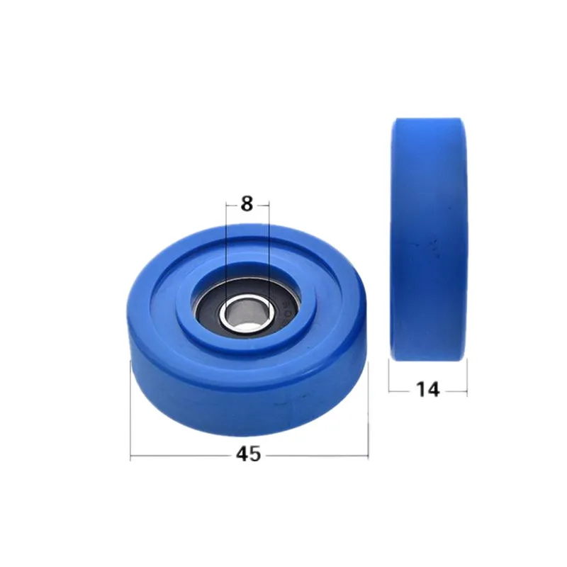 10pcs/50pcs 8*45*14mm Flat Wheel Polyurethane Coated PU Soft Rubber Silent Guide Wheel Rolling Pulley 8x45x14mm 608-2RS