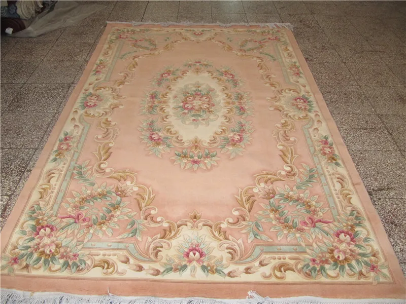 pink color hand carved  chinese wool aubusson design  chic shabby