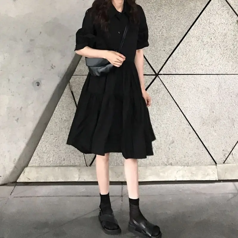 Skirt Women\'s Spring and Summer Loose Skirt A- Line Black Dress Women\'s Mid-Length Woman Dress Vestido De Mujer Femme Robe