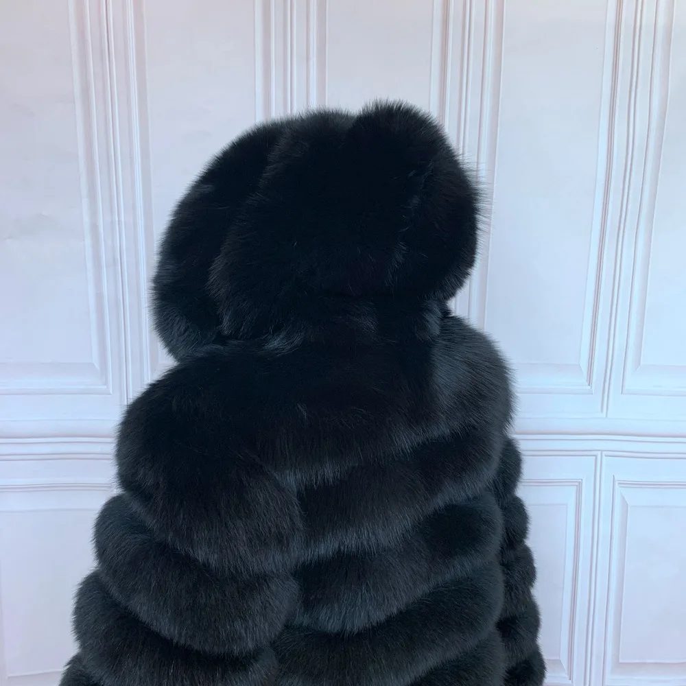 QIUNUOXI Real Fur Coat Women Luxury Winter Long Coat With Hood Natural Fox Fur Jacket Hood Plus Size Female High Quality Winter