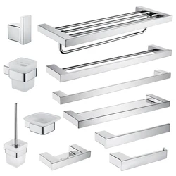 Stainless Steel Bathroom Accessories Wall Shelf Towel Bar Rack Rail Toilet Brush Roll Paper Holder Soap Dish Bathroom Hardware