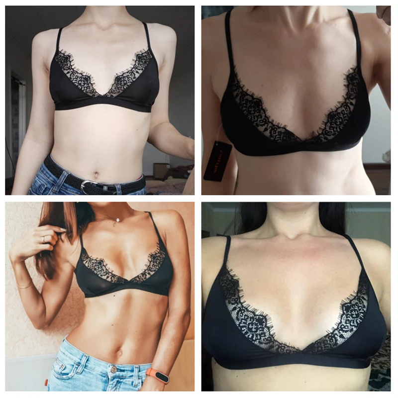 Sexy Bralette Eyelash Lace Bra Women Thin Brassiere Wireless Seamless Underwear Female 3/4 Cup Intimates Lingerie Satin Bralet