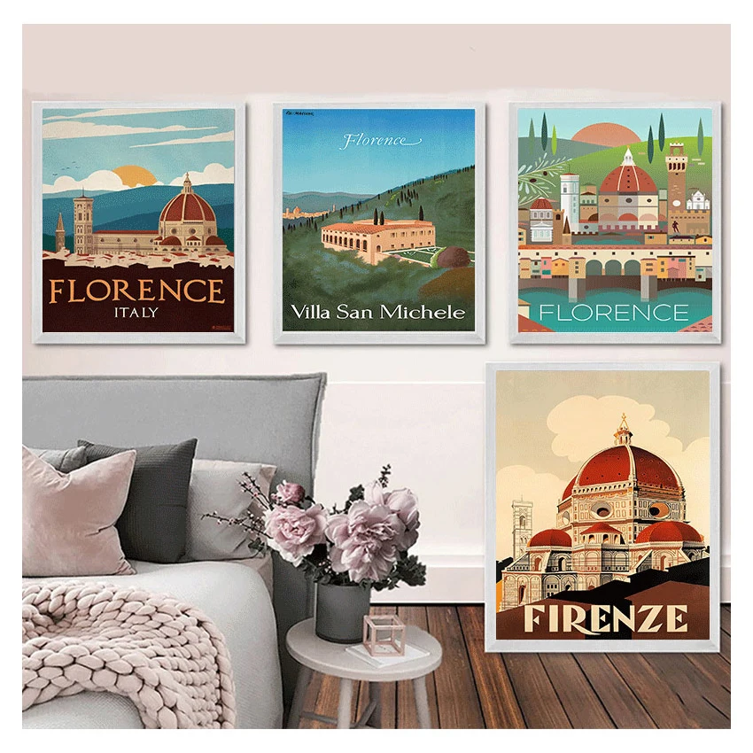 Canvas Paintings Vintage Picture Kraft Posters Coated Wall Stickers Home Decoration Gift Italy Tuscany Florence City Travel