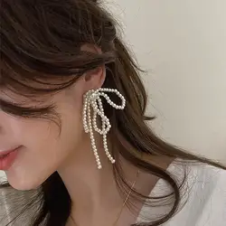 Korean Pearl Knot Big Earrings New Jewelry Statement Tassel Earrings Long Design