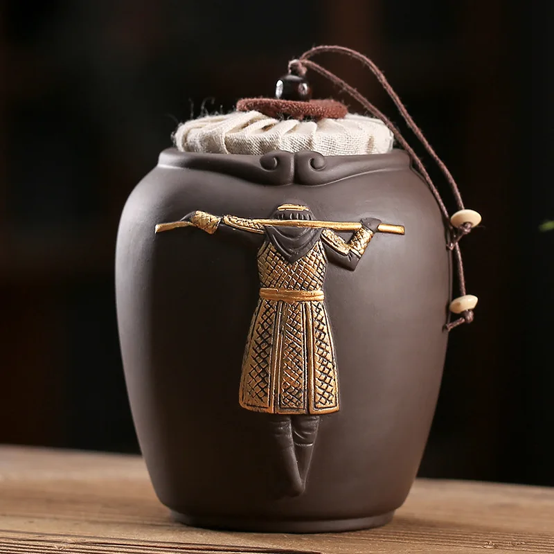 Wukong Purple Sand Tea Containers Ceramic Small Number Wake-up Tea Pot Sealed Pot Tea Package Box Home Tea Caddy Tea Bucket