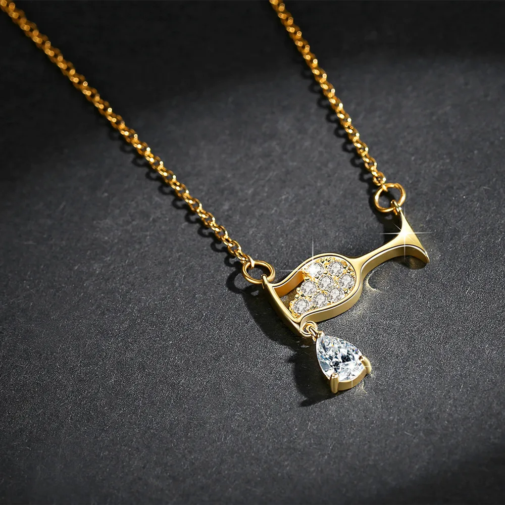 Drop Crystal Zircon Wine Glass Pendant Necklaces for Women Dropshipping Wholesale