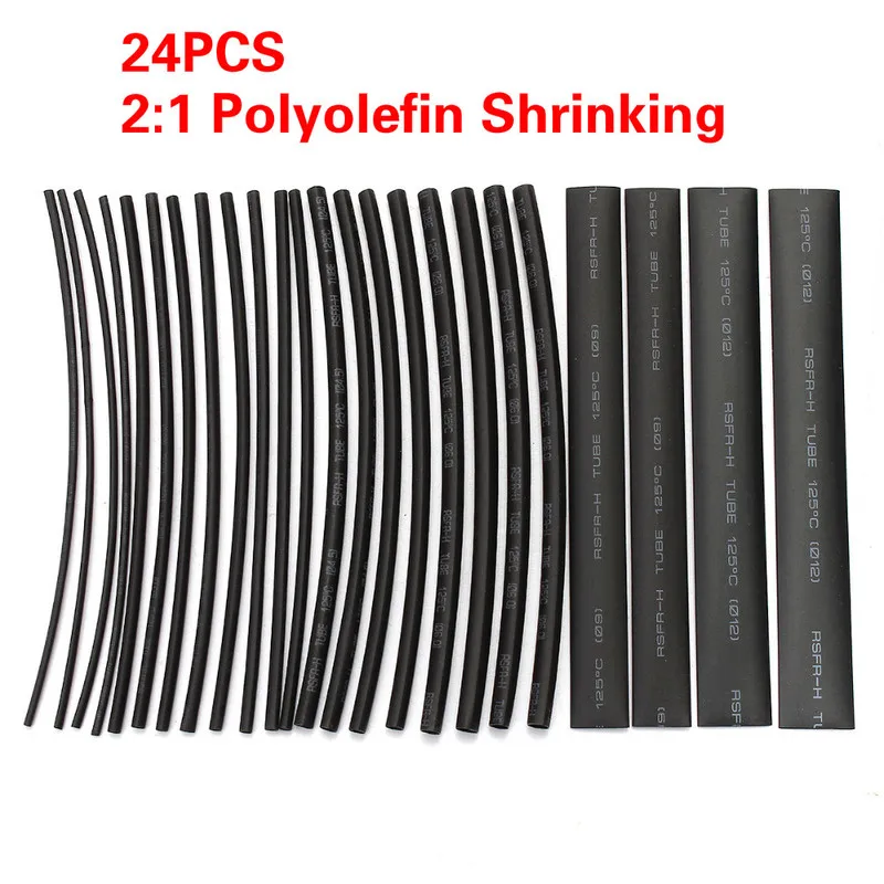 Hot 6 Sizes 24Pcs 150mm Cable Sleeve Heat Shrink Tubing 2:1 Polyolefin Shrinking Assorted Wrap Wire Insulated sleeving Tubes Set