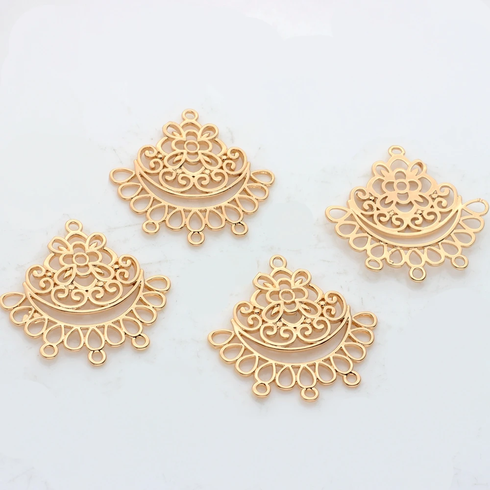 Copper Metal  Real  Plated Hollow Flowers Connector Charms 2PCS/lot For DIY Earrings Jewelry Findings Making Accessories