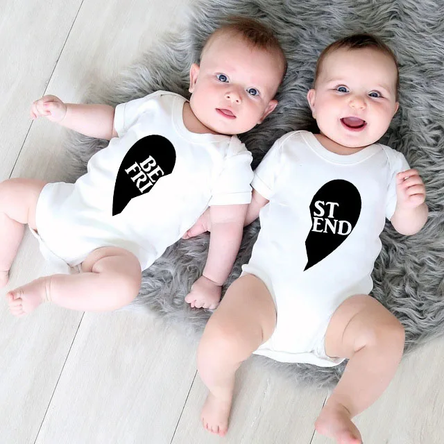 Best Friend Summer Baby Rompers 2020 Letter Printed Romper Jumpsuit Newborn Baby Boys Sisters Matching Clothes  Costumes