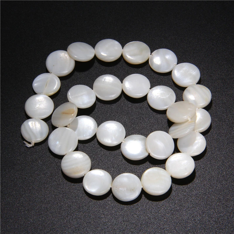 Round Natural Mother of Pearl Shell Beads Coin Freshwater Shell Beads For Jewelry Bracelet Necklace Earrings Making DIY 14.5‘’