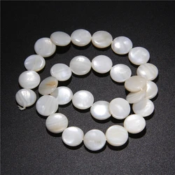 Round Natural Mother of Pearl Shell Beads Coin Freshwater Shell Beads For Jewelry Bracelet Necklace Earrings Making DIY 14.5‘’