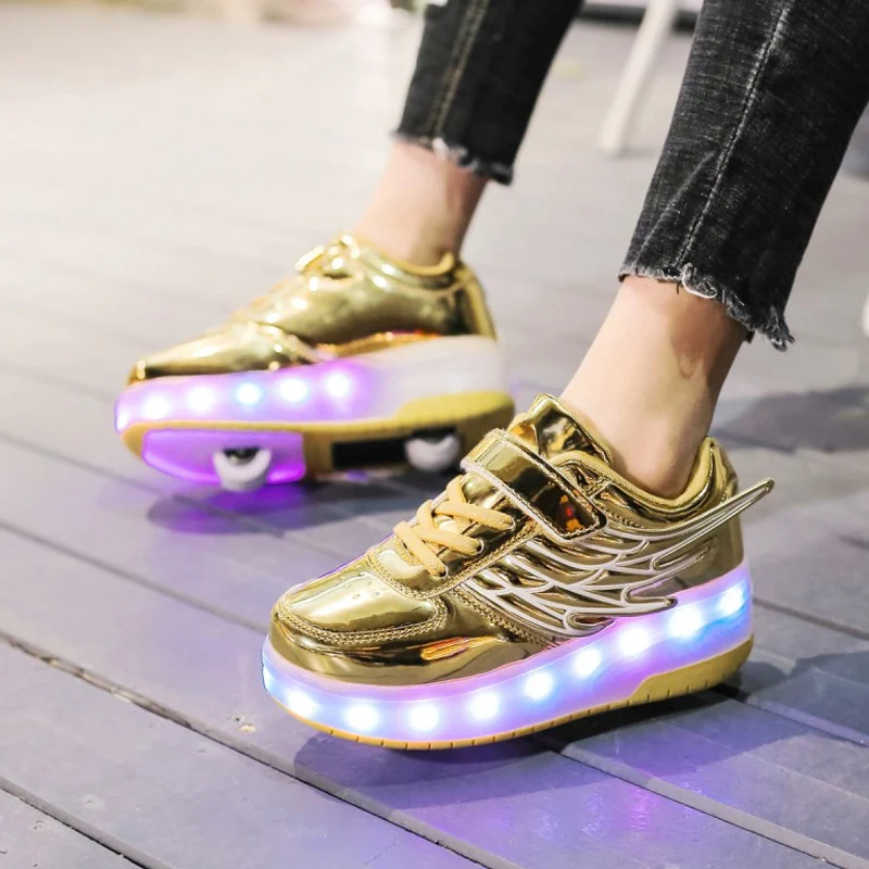 Roller Skate Shoes Children Kids Boys Girls 2 Wheels With Sneakers Sports Fashion Casual Led Lighte Up Wing Boots Roller Skating