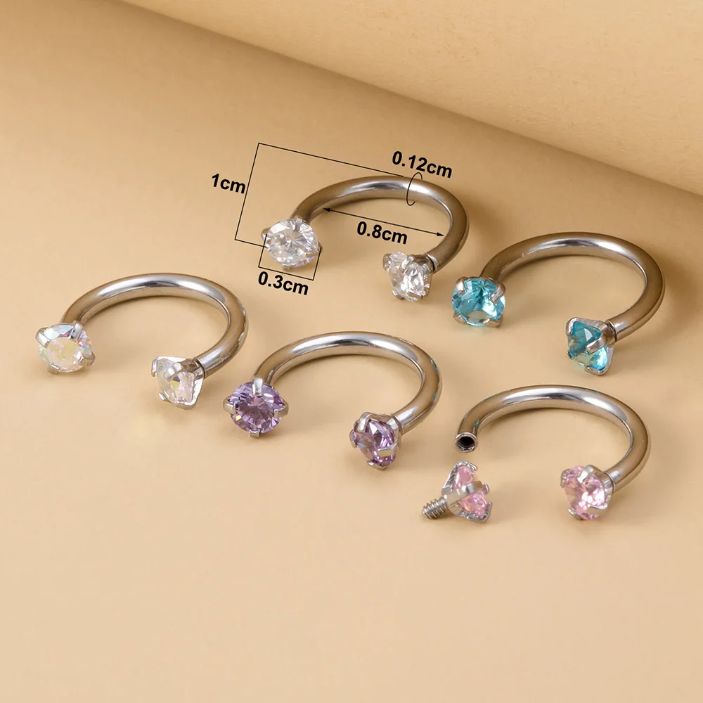 Piercing de circonita redonda con forma de estrella para mujer, Arete de hélice para cartílago, labio, ceja, retenedor de Labret, 8mm, 16G, 5