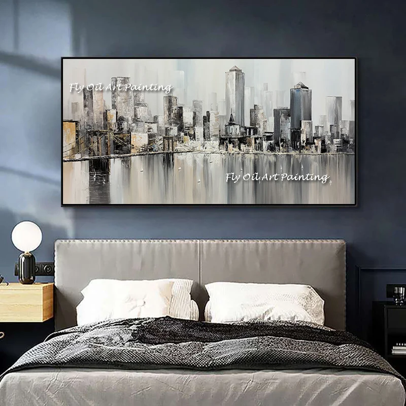 Modern  city building scenery Mirage Hand painted oil painting on canvas wall art picture for living room bedroom