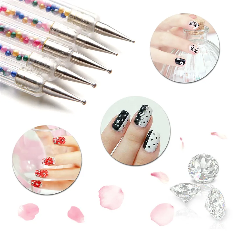 ELECOOL NEW 5 Pcs/1 Set Nail Art Dotting Pens Double Way Crystal Rhinestone Painting Tool DIY Beauty Accessories