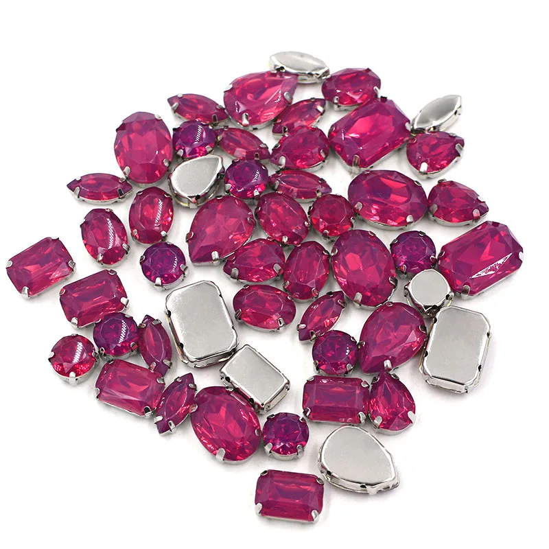 

50pcs/bag Red purple opal Resin Mix shape Mix szie flatback sew on rhinestones for clothing DIY Handicrafts accessories