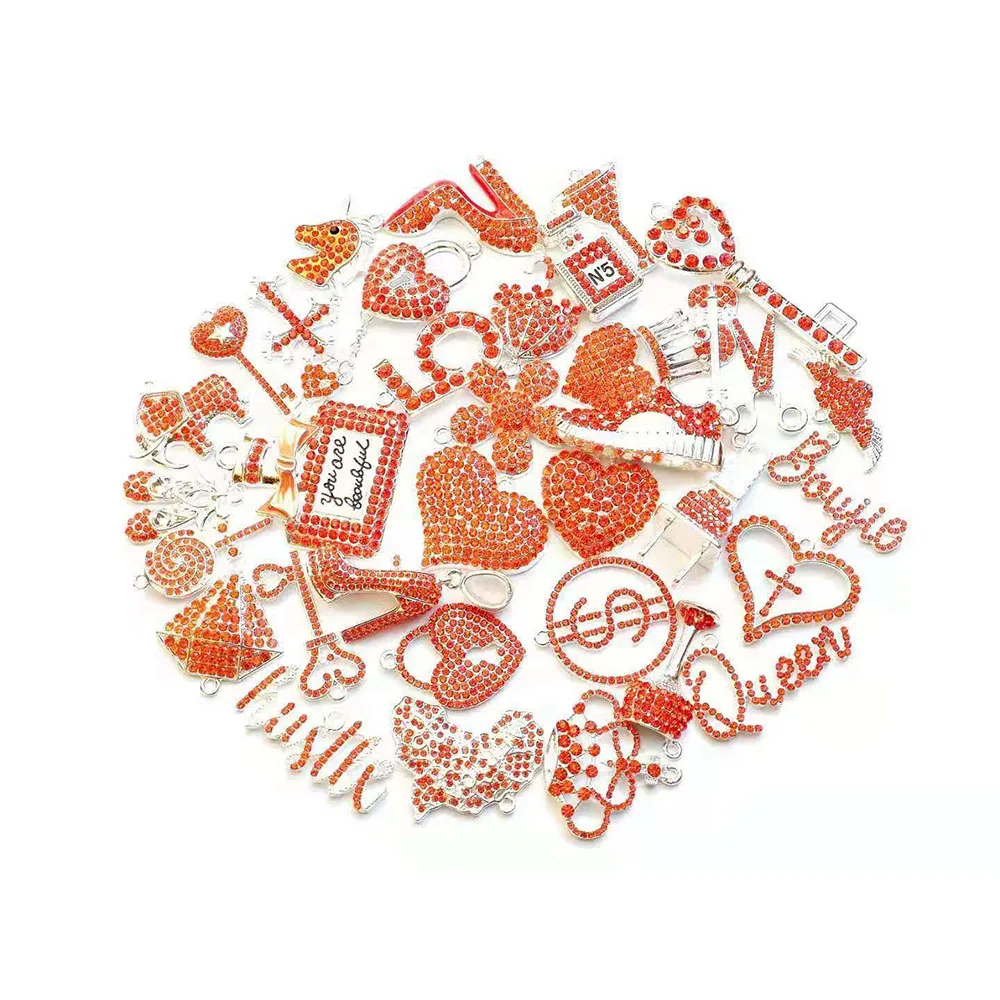 

35Pcs Orange Rhinestone Mixed Delicate Girls Charms Fit For Women'S Diy Jewelry Accessories N1