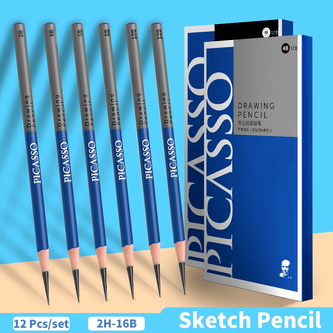 PICASSO 12 Pcs Sketch Pencils Graphite Drawing Pencil Set For Artists Sketch Charcoal Pencil Sketching Drawing Art Supplies