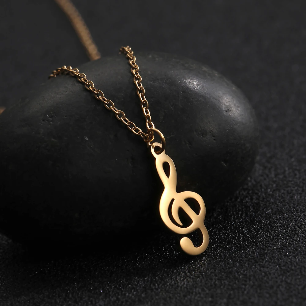 Skyrim New Stainless Steel Musical Notation Pendant Necklace Silvery Gold Color Note Statement Chain necklaces Jewelry Gift Girl