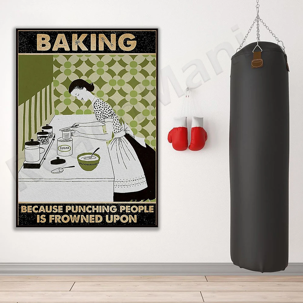 Cuisiner Partner que frapper les gens est mal vu sur l'affiche، l'affiche de l'amateur de pétisserie، la fille aime l'art mural de