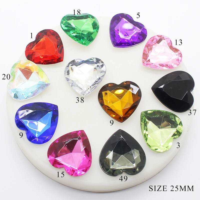 10 Pz/lotto 25 MILLIMETRI Acrilico a forma di Cuore Diamante Decorazione Calda e Romantica Mix Lavoro Manuale FAI DA TE Cucito Strass Colla-On