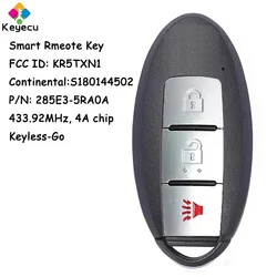 KEYECU Keyless Go inteligentny zdalny kluczyk z 3 przyciskami 433.92MHz 4A Chip dla Nissan Kicks 2018 2019 2020 Fob S180144502, KR5TXN1