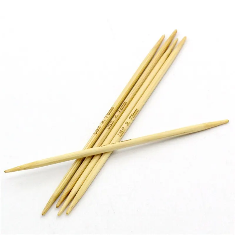 Natural Bamboo Knitting Needles Natural Double Pointed Hand Sewing Crochet Hook Set Weaving Tool(US 2/2.75mm) 10cm long,5PCs/Set