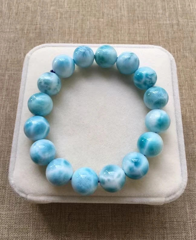 Genuine Natural Blue Larimar Gemstone Big Round Beads Bracelet 12.5mm Water Pattern Larimar Women Men AAAAAA