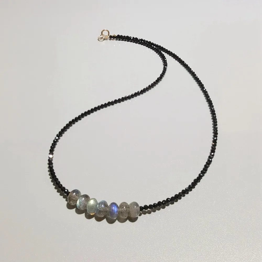 

LiiJi Unique Aurora Labradorite Black Spinel 925 Sterling Silver Gold Color Necklace Delicate Women Jewelry