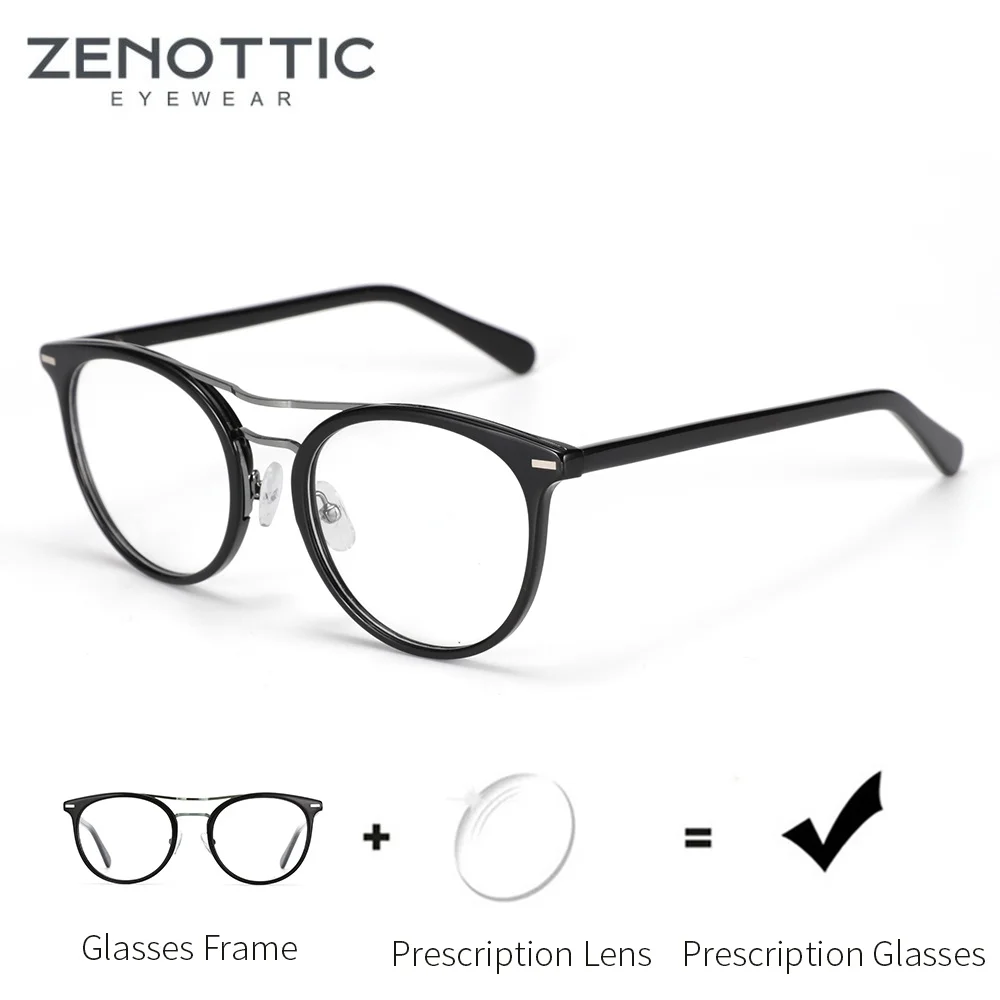 

ZENOTTIC Acetate Prescription Glasses Men Round Double Bridge Optical Eyeglasses Myopia Photochromic Anti Blue Ray Eyewear