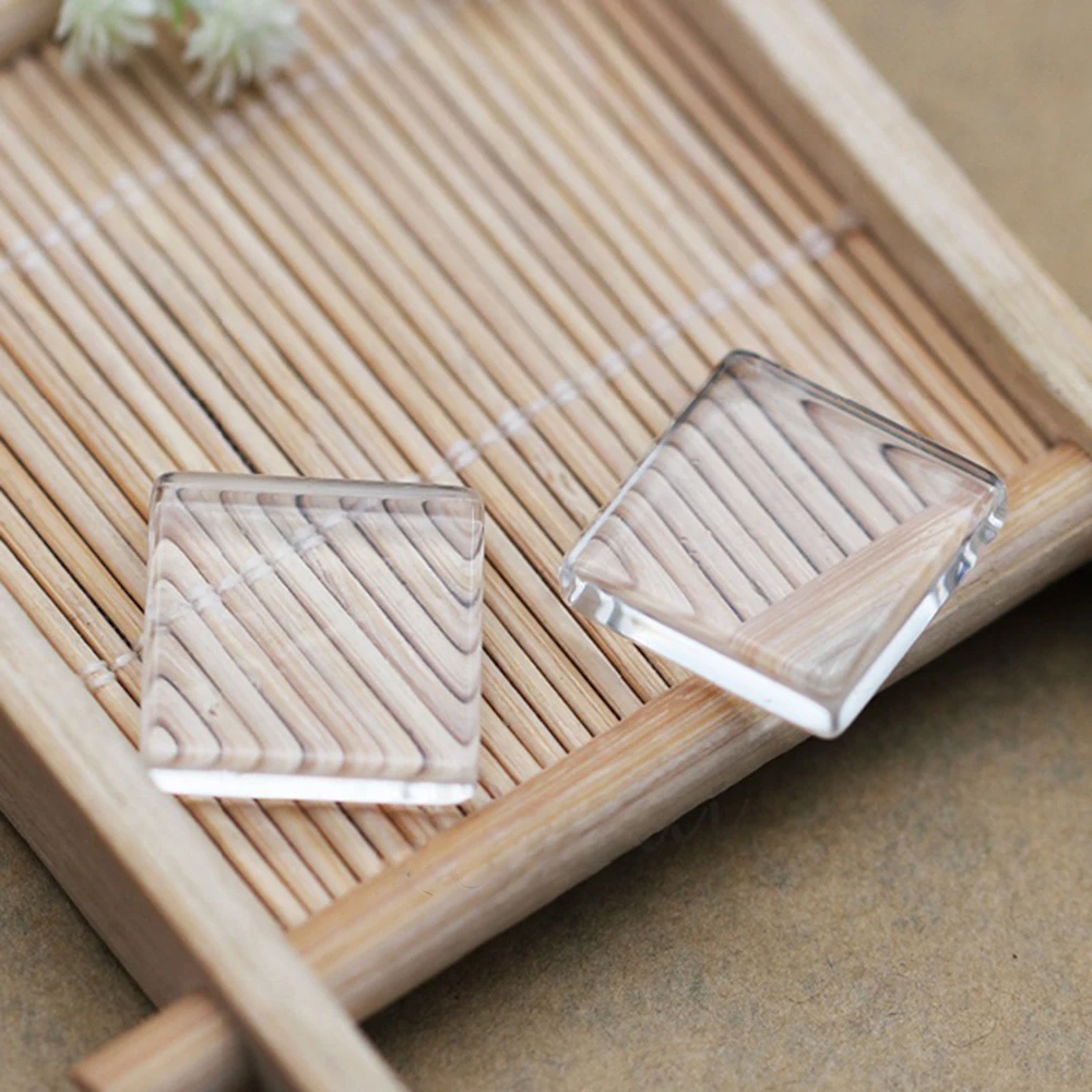 100pcs 16/20/25/30/35mm Square Flat Back Transparent Clear Glass Cabochon Hot For DIY Charm Pendant Necklace Jewelry Making