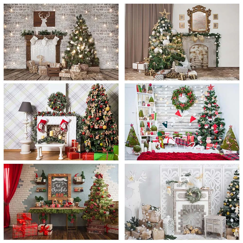 Mocsicka Christmas Living Room Backgrounds Christmas Tree Fireplace Garland Xmas Backdrop Decorations Newborn Photography Props