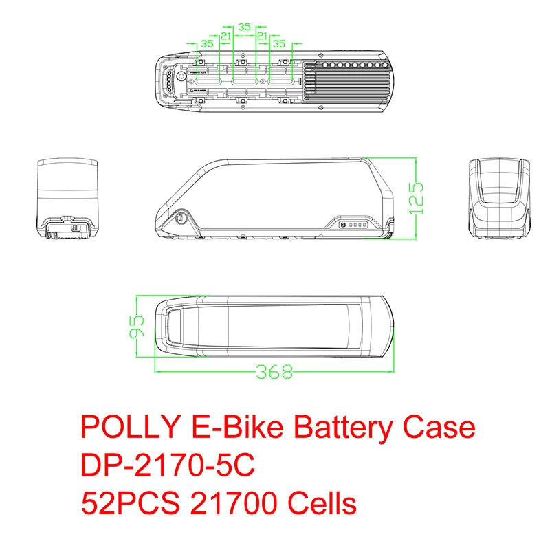 REENTION POLLY DP-2170-5C 배터리 케이스 액세서리, 36V 48V 박스, 니켈 스트립 BMS, 21700 셀, DIY DP-5C 전기 자전거 배터리, 52 개