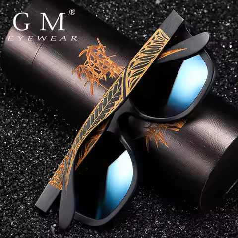 GM Handmade Black Bamboo Wooden Frame Sunglasses For Women Men Polarized Vintage Bamboo wooden sun glasses paper box 1610L