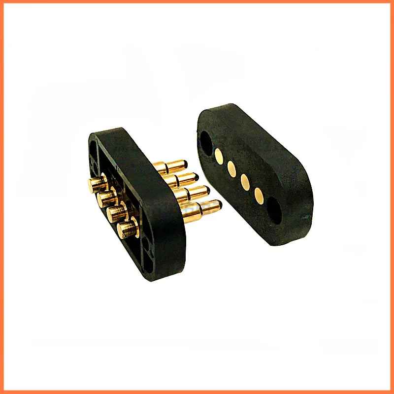 5pair Female Male Spring Loaded Connector Pogo Pin 4 Pin 4.5 mm Pitch Through Holes With Flange Panel Mount Single Row Strip