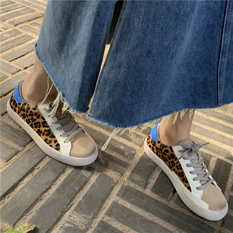 FEDONAS Brand New Women Sneakers Lace-Up Autumn Fashion Leopard Genuine Leather Sports Casual Flats Round Toe Shoes Woman 2025