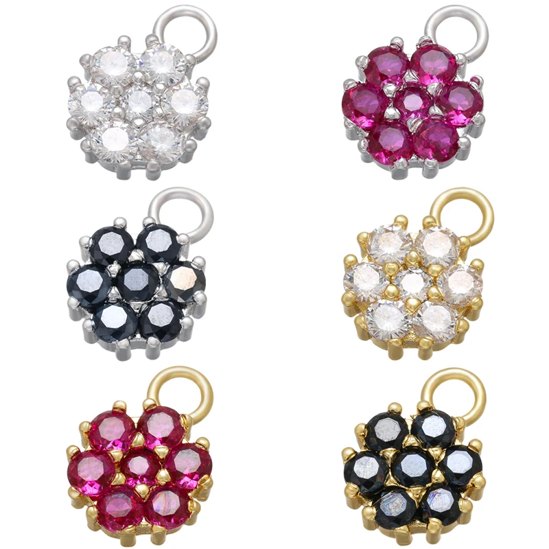 2Pcs/lot,Gold-Color CZ Crystal Charms Pendants for DIY Women\'s Jewelry Making Accessories Flower Necklace Charms:VD819