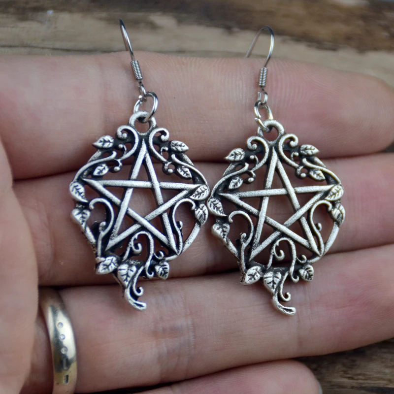 Witch Pentagram Ivy Vine Dangle Drop Earring Wiccan Goth Pagan Jewelry