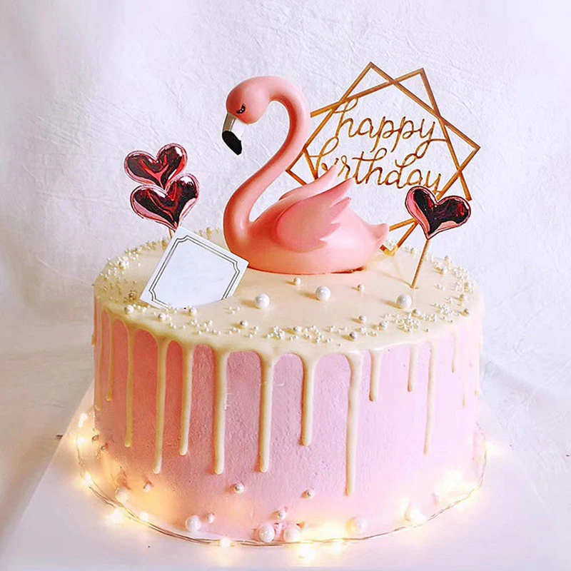Adorno de flamenco rosa para Tartas, globo, banderas para Tartas, Decoración de cumpleaños para niños, vajilla para cupcakes, decoración de postres