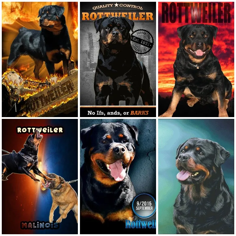 Diy 5d Embroidery Full Square Diamond Painting Rottweiler Dog Animal Cross Stitch Kit Art Handmade Poster For Room Decor