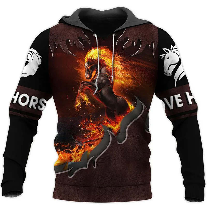 

Men Casual Hoodie 3D Horse Fire Printing Hoodies Hood Sweatshirts Women Zipper Jacket Autumn Coat Long Sleeve Unisex Streetwear