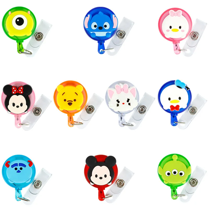 50pcs/lot Disney Retractable Badge Holder Cartoon ID Name Card Lanyard Key Chain Nurse Chest Card Holder Creative Phone Lanyard