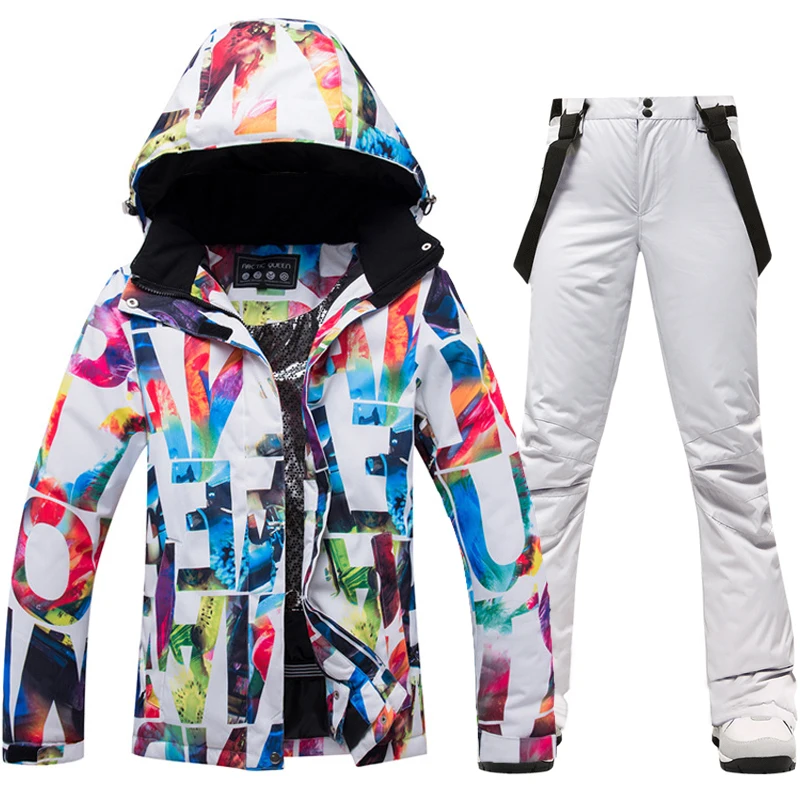 Ropa de Snowboard de Invierno para mujer, traje de esquí con capucha, equipo de esquí grueso y cálido, chaqueta de esquí y pantalones impermeables